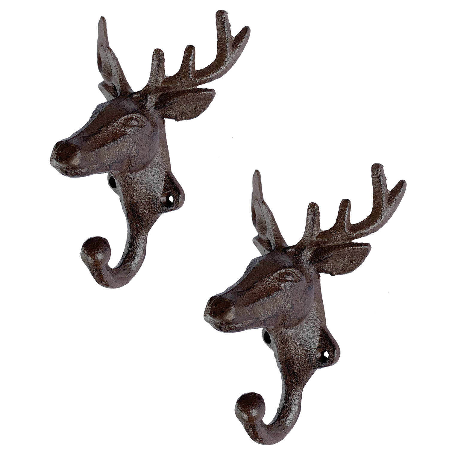 Set of 2 Cast Iron Heavy Duty Rustic Deer Head Wall Hook Millwood Pines Color: Brown