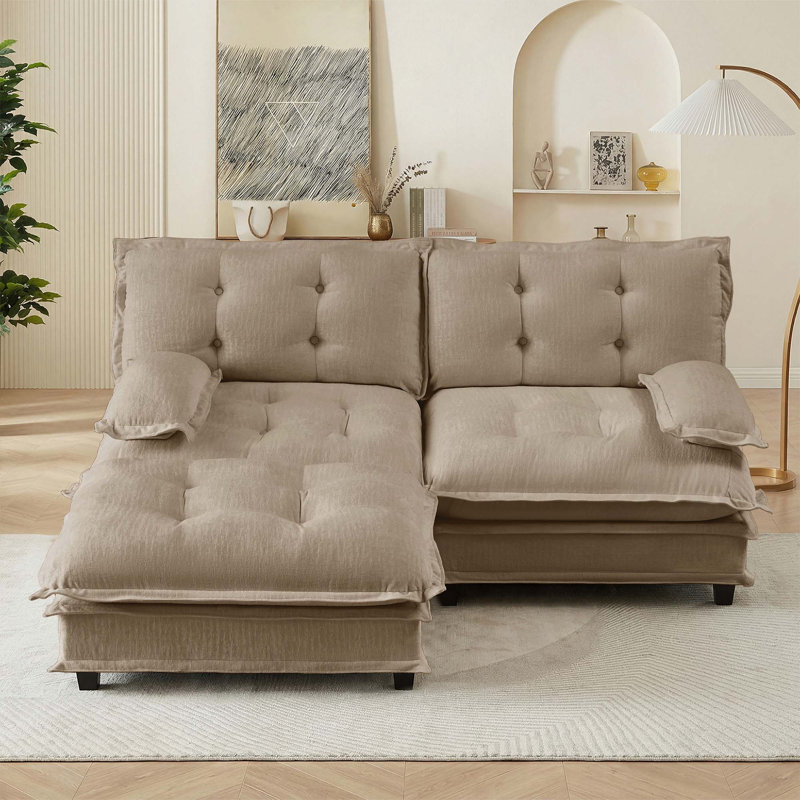 Canapé moderne en L de 77 pouces avec repose-pieds, coussins en chenille à assise profonde, conception modulaire pour le salon et la chambre à coucher, café clair