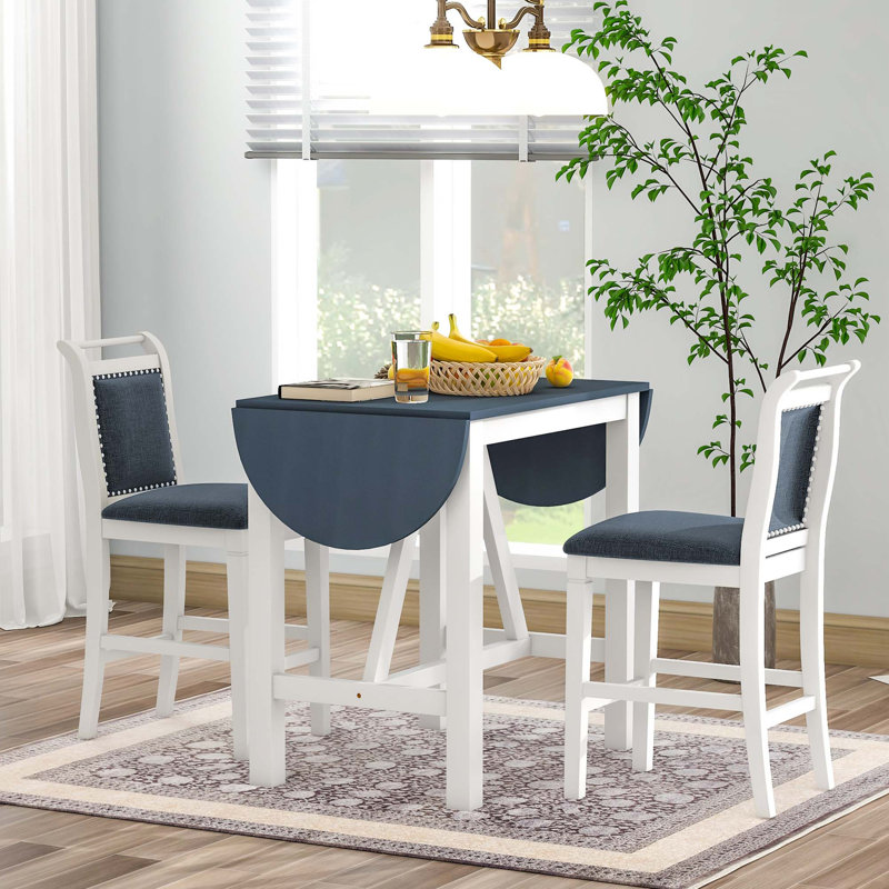Ensemble de table de salle à manger à hauteur de comptoir en bois 3 pièces avec 2 chaises rembourrées pour petite place