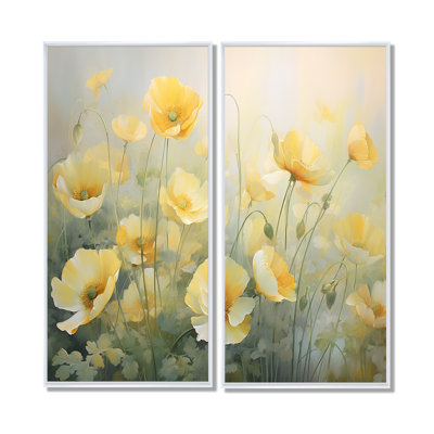 White Yellow Buttercups Romantic Impression II - Brown Traditional Canvas Prints