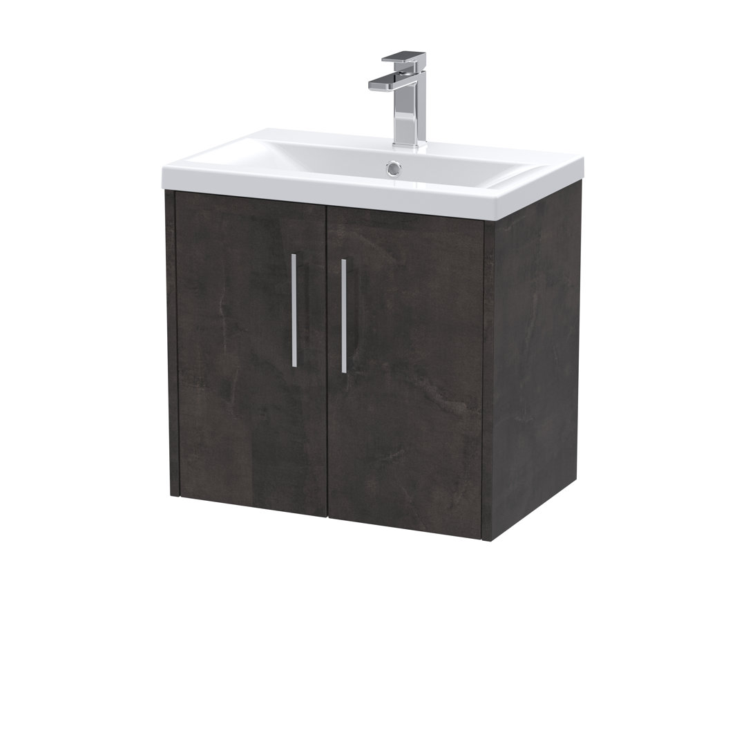 Hudson Reed Juno 600mm Wall Hung Vanity Unit - Metallic Slate Grey - 2 Door - Image 3