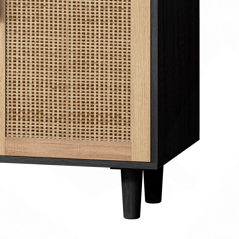Elegant And Functional 4-Door Rattan Decorative Storage Cabinet, Black/Natural 1