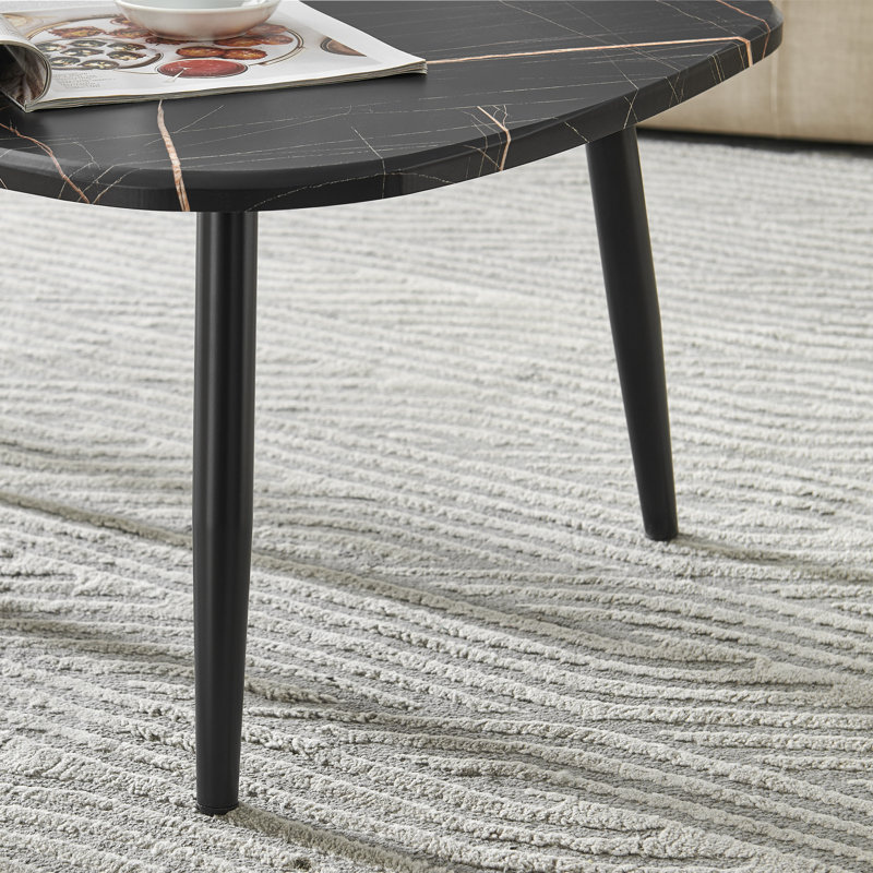 Aurora Black Marble and Metal Oval Semi-Nested Coffee Table Set