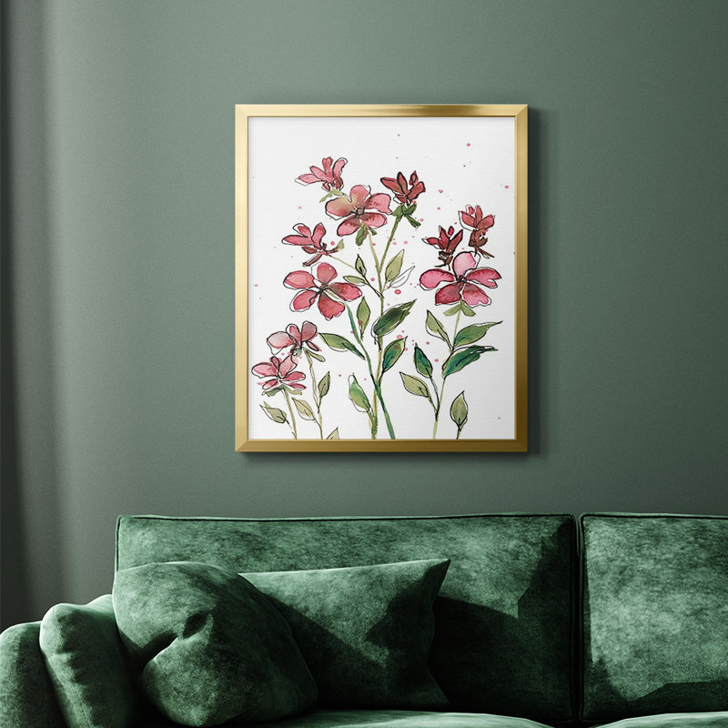 Toile encadrée de qualité supérieure Watercolor Floral Stems II - prête à être accrochée, Or, H 24 po x l 20 po