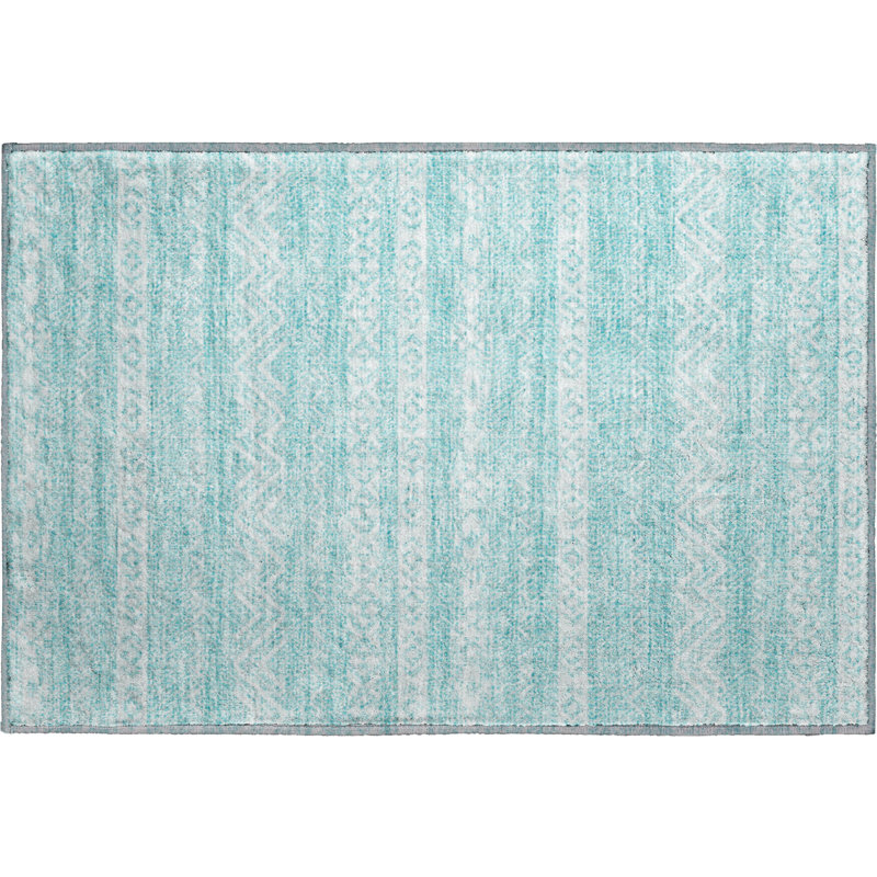 Premium Machine Washable Prisco Teal Rug, Rectangle 1'8" x 2'6"