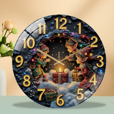 Numéros-1-12-Avec-elfes-et-cadeaux - Horloge murale