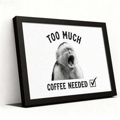 Too lot Coffee Needed Monkey Yawning, reproduction d'art sur toile tendue sur toile, ensemble de 1