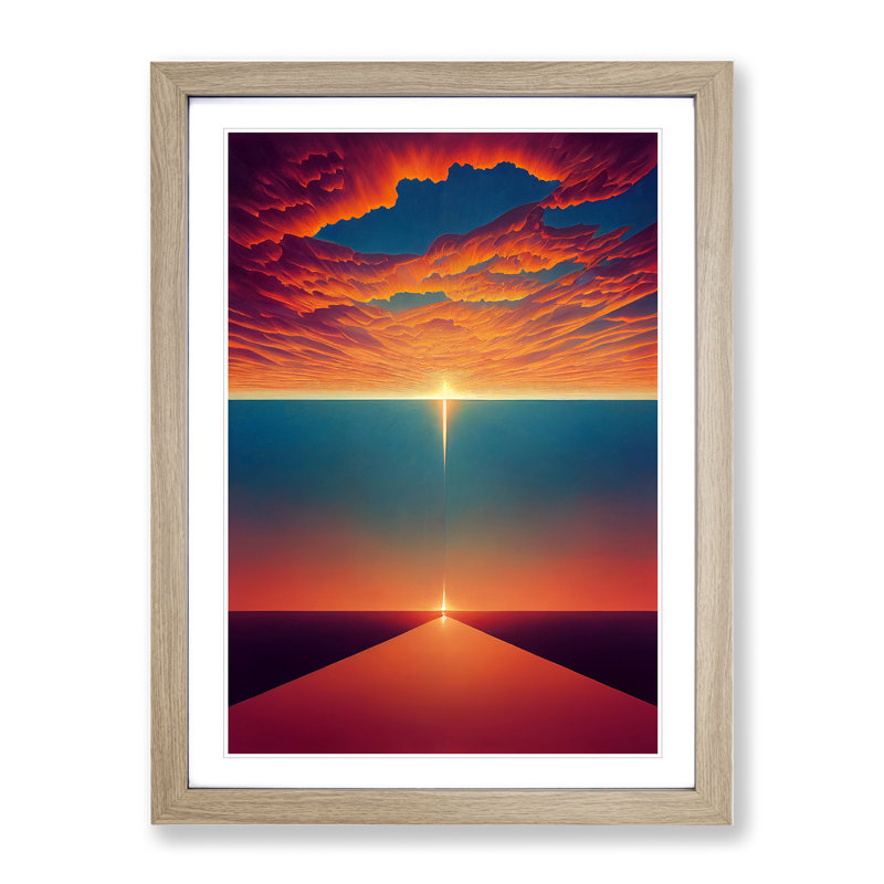 XV1022-4348X Super Abstract Sunset - Single Picture Frame Print, 64cm H x 46cm W x 2cm D, Oak 