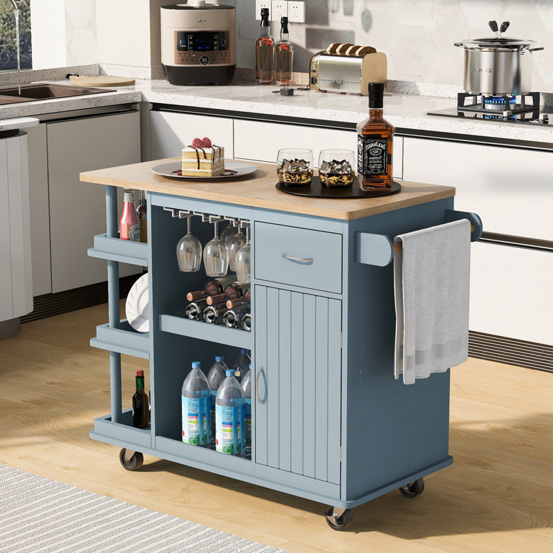 Kitchen Island, Blue, Solid Wood