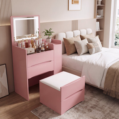 Glass Vanity with Mirror and Seat