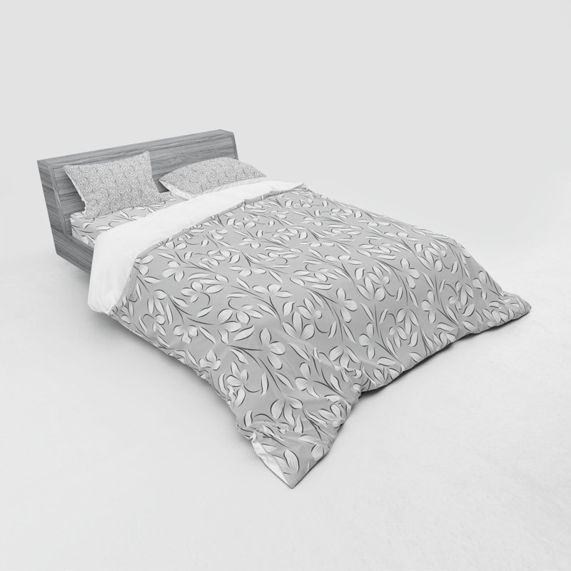Ensemble de housse de couette moderne et contemporaine en microfibre grise / blanche