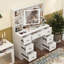 Bureau de coiffeuse avec miroir éclairé, tiroirs et tablettes de rangement, coiffeuse blanche pour chambre à coucher