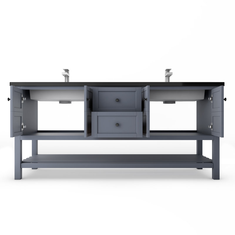 Ensemble de meuble-lavabo double 72 po Anneus, gris, Noir mat, Blanc