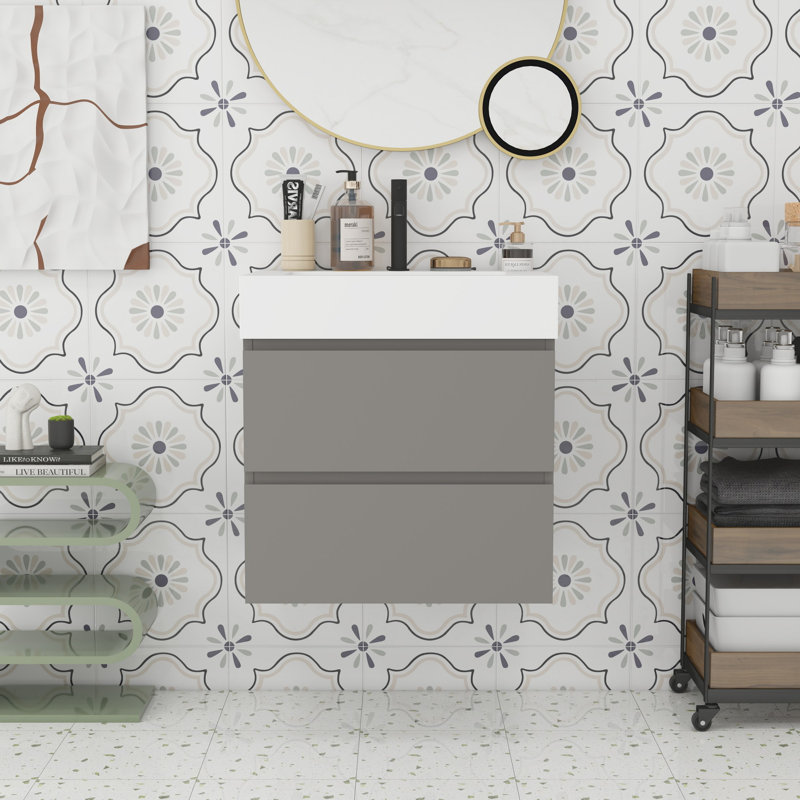Grand meuble-lavabo mural avec rangement Modern, Blanc, Gris
