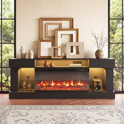 70" Modern TV Stand with 3-Sided Electric Fireplace for 80" TVs
