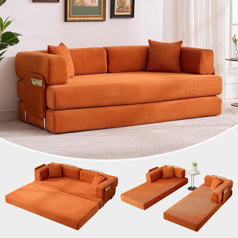 5-in-1 Convertible Sofa Bed, 78.8" Modular Corduroy Sleeper with Sturdy Frame & No Assembly, Multi-Functional Futon for Small Space, Living Room & Guest Room