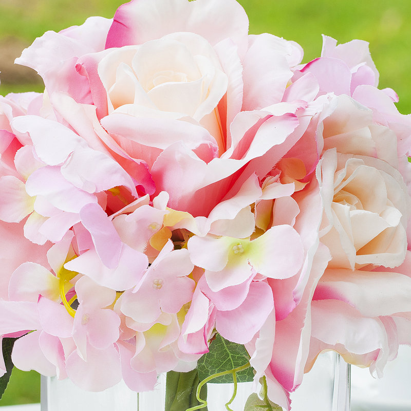 Faux Silk Hydrangea Arrangement in Vase