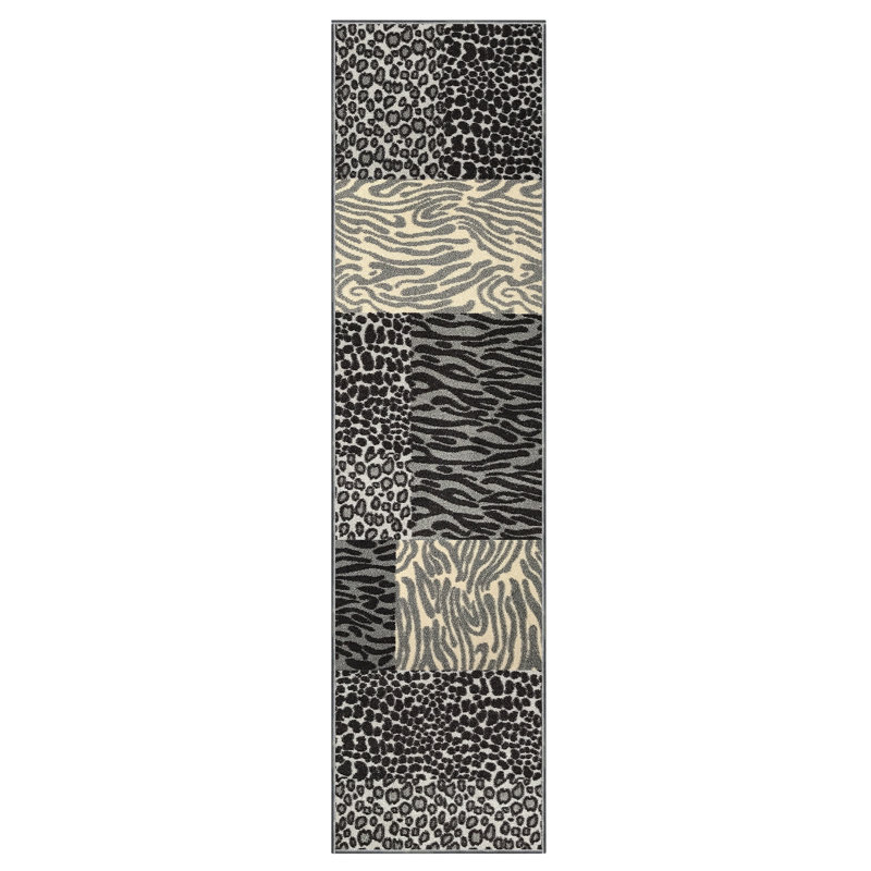 Tapis gris à imprimé animalier Driscoll, Tapis de couloir 1 pi 10 po x 9 pi