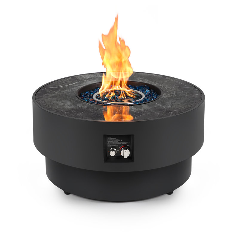 32" Round 2-in-1 Propane Fire Pit Table with Tank Cover, 50,000 BTU Outdoor Patio Fire Table, Black, Set of 2