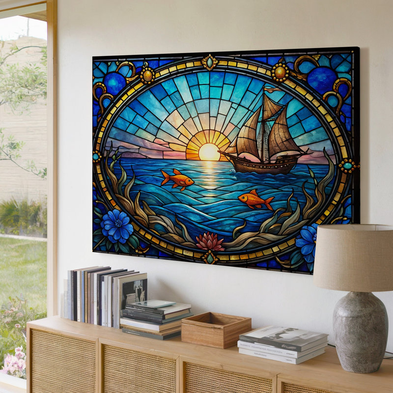 Reproduction d'art sur toile, voilier, coucher de soleil, océan, 20 x 30 in
