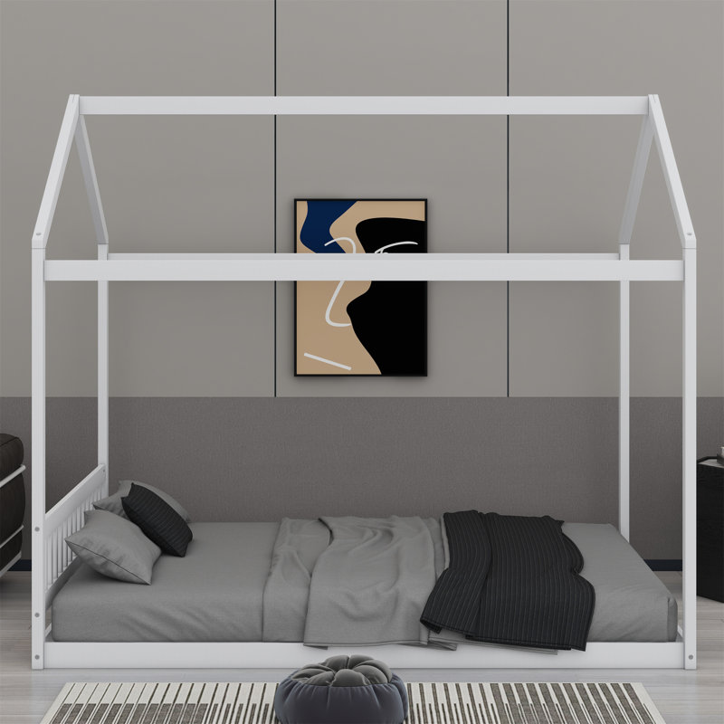 Lit en bois avec tête de lit, Blanc