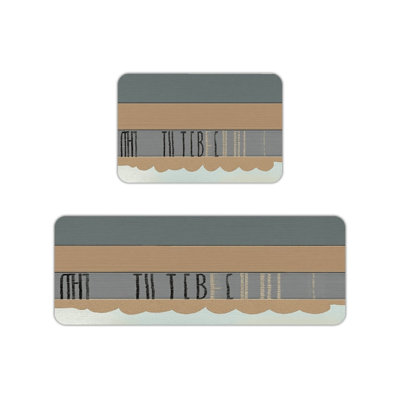 Neutral Scalloped Kitchen Mats for Kitchen & Modern Decor,Brown Gray 2 PC