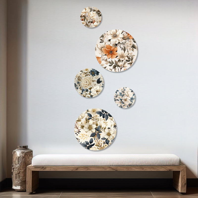 Ensemble d'art mural rond 5 plantes