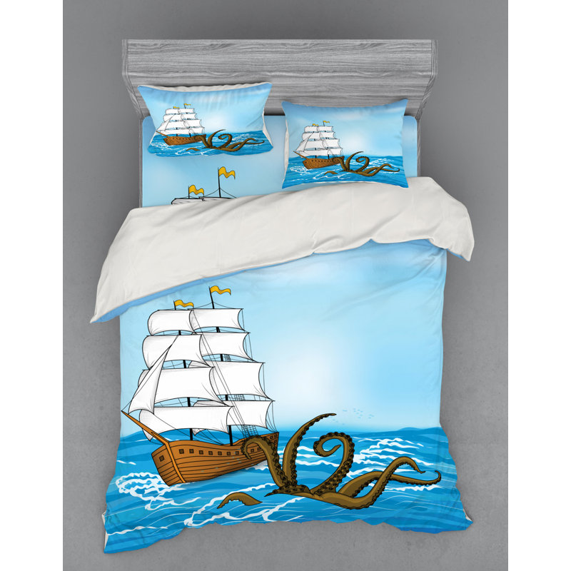 Kraken Coastal Duvet Cover, Queen Duvet Cover + 3 Additional Pieces