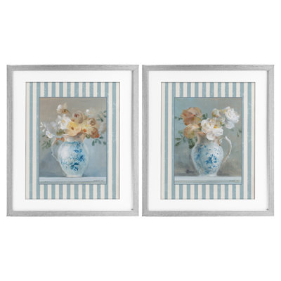 «Heirloom Bouquet on Stripes», ensemble de 2 reproductions encadrées sous verre, design par Danhui Nai