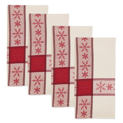 Ensemble de 4 serviettes de table en tissu jacquard flocon de neige rouge l 19 po x L 19 po