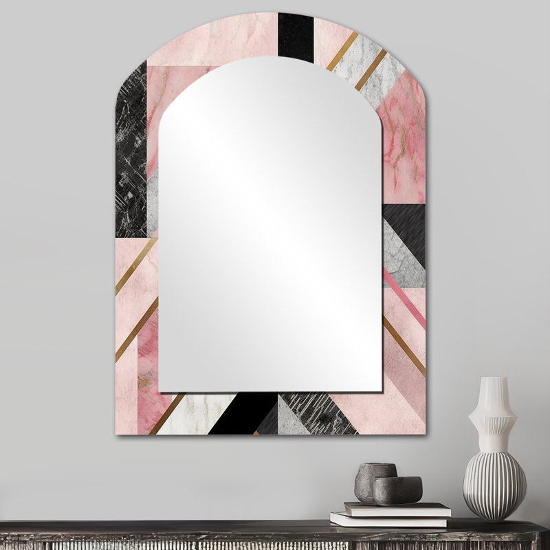 Marble Granite Agate With Touches Of Gold XIV - Geometric Arch Decorative Mirror, Modern Asymmetrical Large Wall Mirror, Printed Metal Art