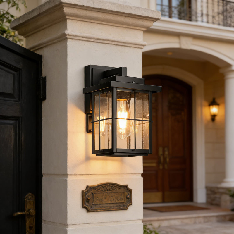 Outdoor Wall Light With GFCI Outlet And Dusk To Dawn Sensor, Modern Exterior Lighting Fixture, Waterproof Wall Sconce For Porch, Patio, Garage, And Entryway