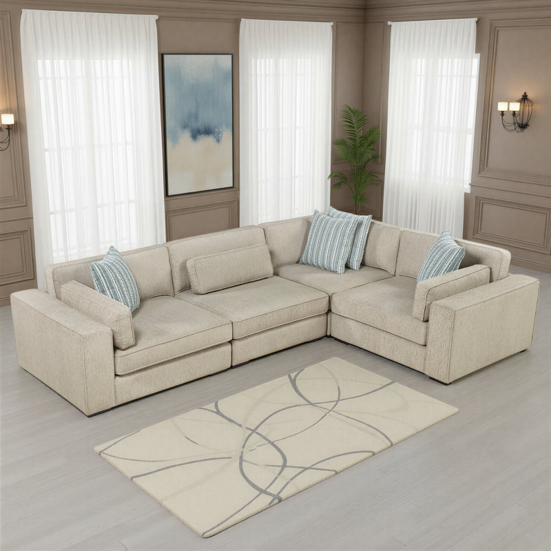 Walden 136" Modern & Contemporary 4-Piece Chenille Sectional Sofa with Durable Solid Wood & Plywood Frame, Supportive High-Density Foam Comfort