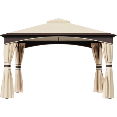 Patio Gazebo Canopy With 2 Roof And Steel Support, Fully Enclosed Screen, For Garden Backyard Outdoor Double-tiered Frame, Lawn, Garden,