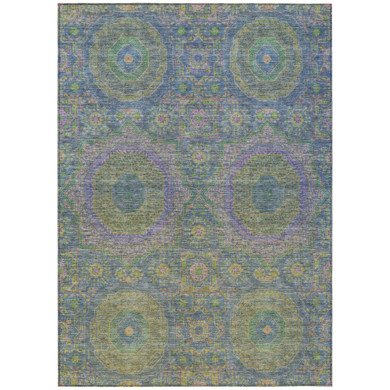 Machine Washable Indoor/Outdoor Xhevrie Blue Rug, Rectangle 10' x 14'