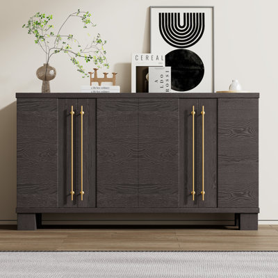 Sideboard Buffet Cabinet with Storage, Wood Sideboard with Adjustable Shelves and Gold Handles for Kitchen, Dining Room and Living Room