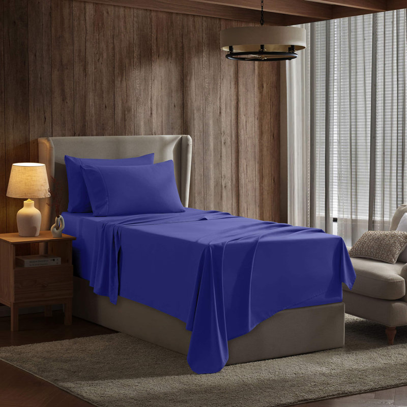 Ensemble de draps 4 pièces Luxury, Twin XL Fitted Sheet with 2 Pillowcases, Royal Blue
