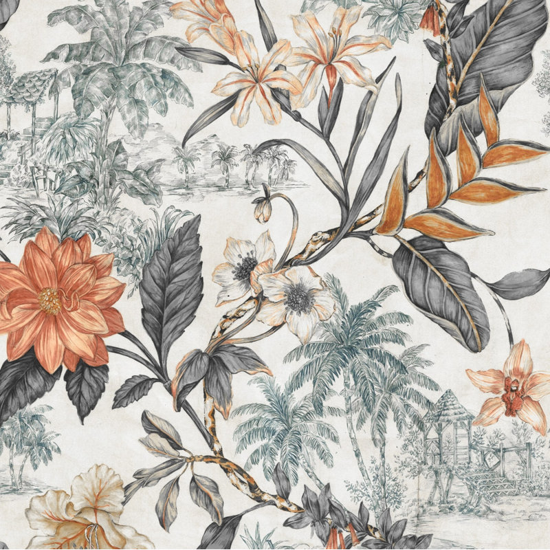 Papier peint botanique rétro Vintage Tropical, Peler et coller