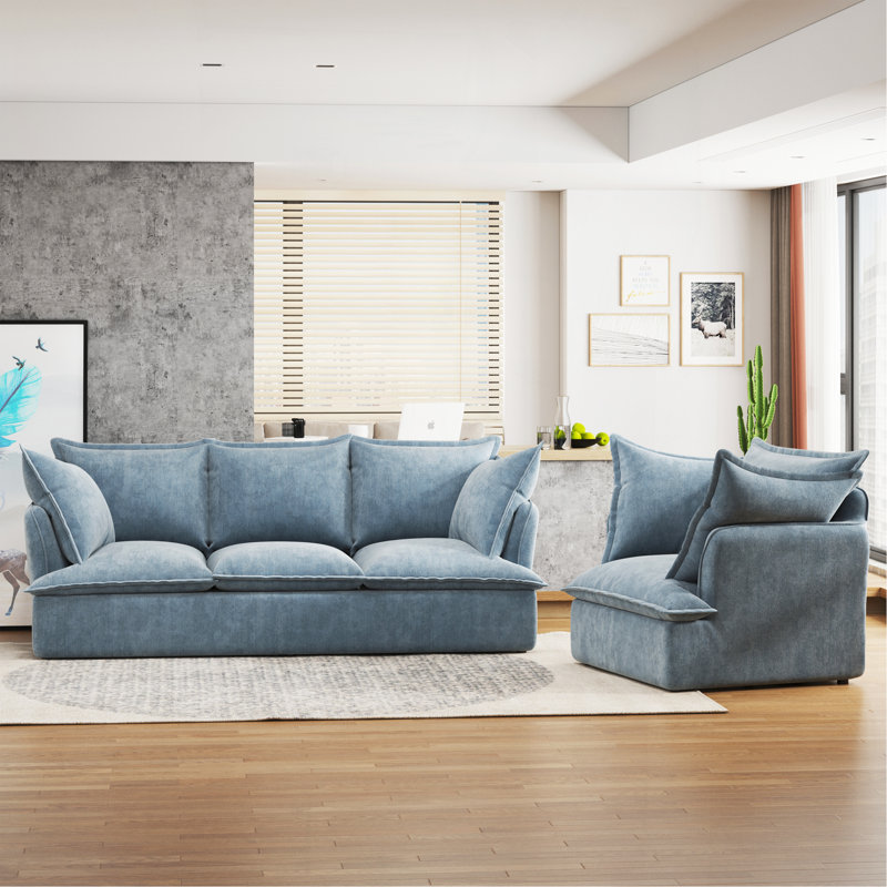 Canapé modulaire 94 po 3 + 1 places Cloud, Chenille bleu