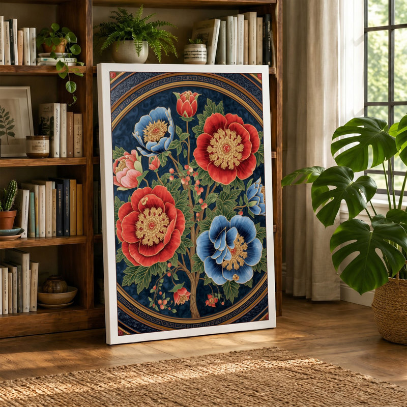Circle Botanical - Wrapped Canvas, 30x20 - 76.2 x 50.8 cm, Ochre Border