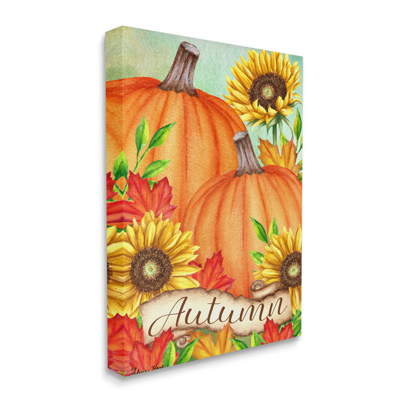 Citrouilles d’automne avec feuilles de tournesol rouge par Sheri Hart-impression d’art graphique, Giclée encadrée noir minuit