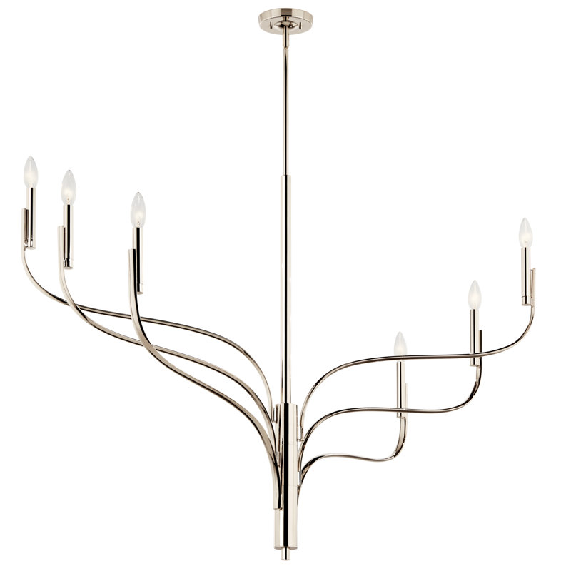 Lustre classique / traditionnel en acier à intensité variable , 6, Nickel poli, H 35,25 po x l 47,25 po x P 47,25 po