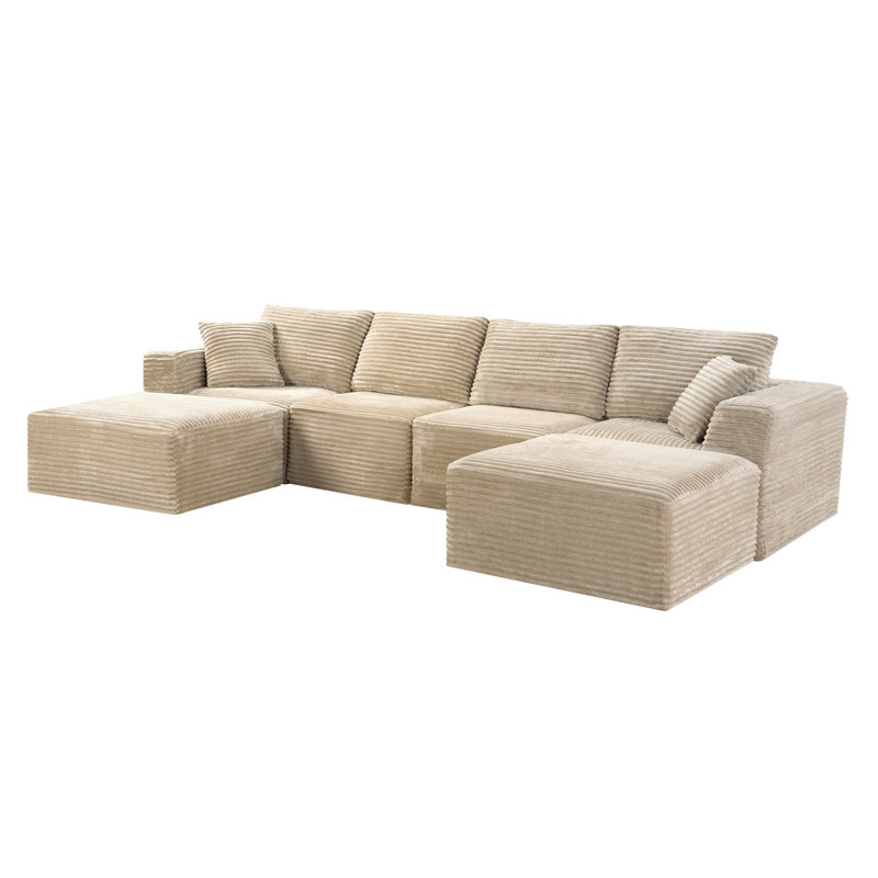 Canapé modulaire rembourré 133,2 po avec 2 coussins décoratifs en velours côtelé 133,2 po