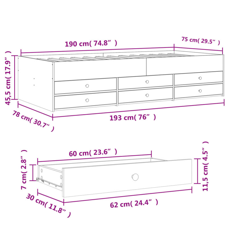 Vidaxl Daybed With Drawers, Small Single (2'6), Natural