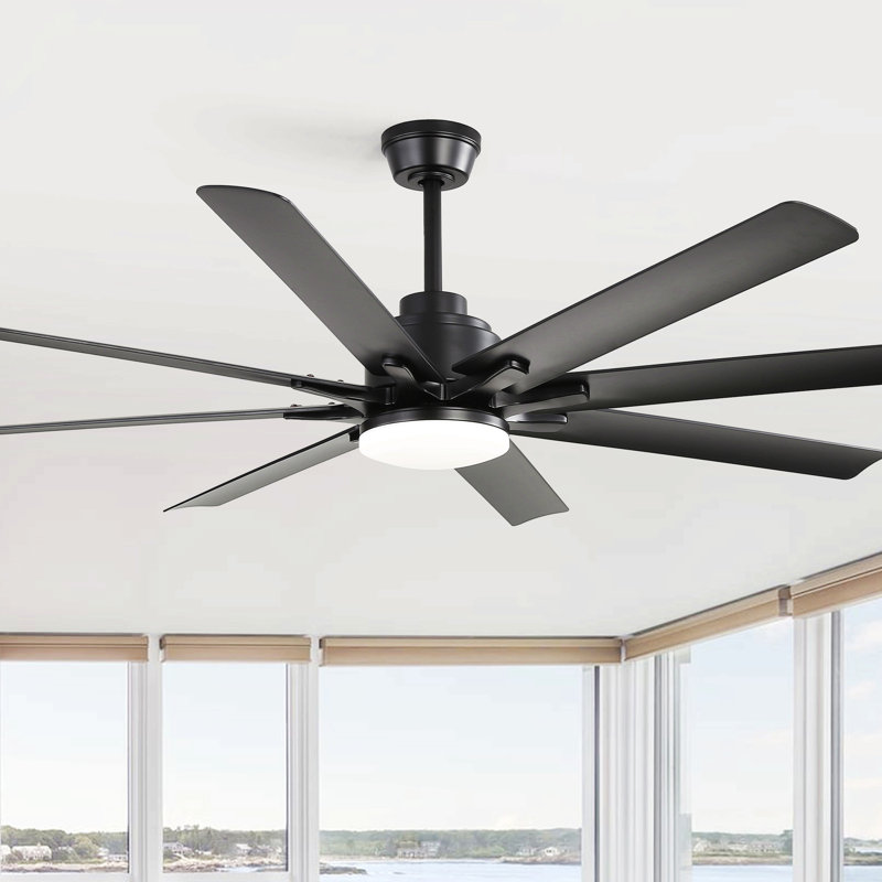 Ventilateur de plafond moderne intelligent de 52 pouces avec lumières, 6 vitesses de vent, avec 8 pales en ABS noir, télécommande vocale, ventilateur pour chambre à coucher, salon, patio, cuisine, etc.