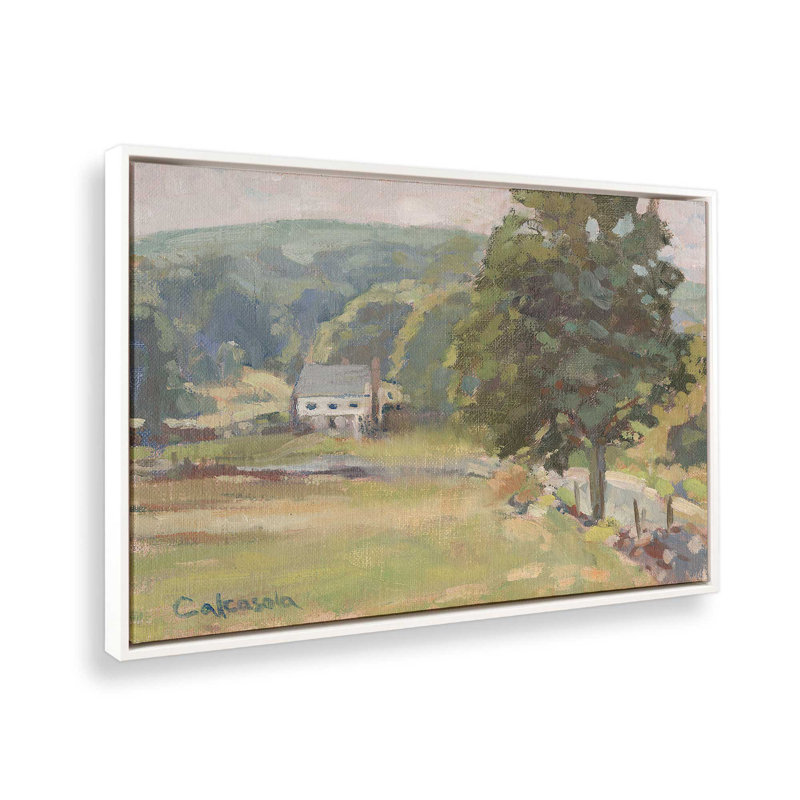 «New England Countryside Home» par Stephen Calcasola, reproduction d'art sur toile, H 24 po x l 32 po, Blanc