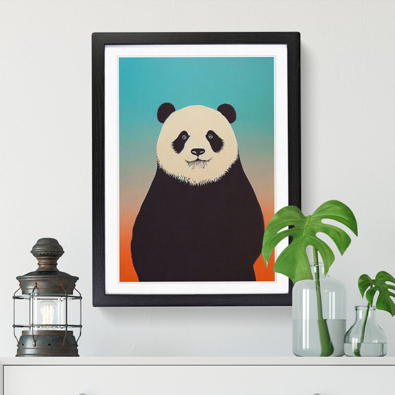 Panda Portrait Vol.2 1 Piece Single Picture Frame Wall Art, 64cm H x 46cm W x 2cm D, Oak