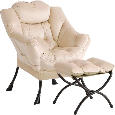 Velvet With Footstool Lounge Chair