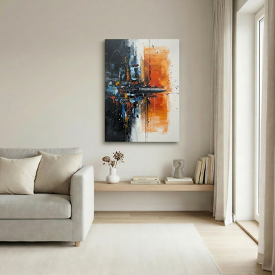 Abstract Cityscape With Bullet Canvas Wrapped Wall Art Oil Painting Print Set Of 1