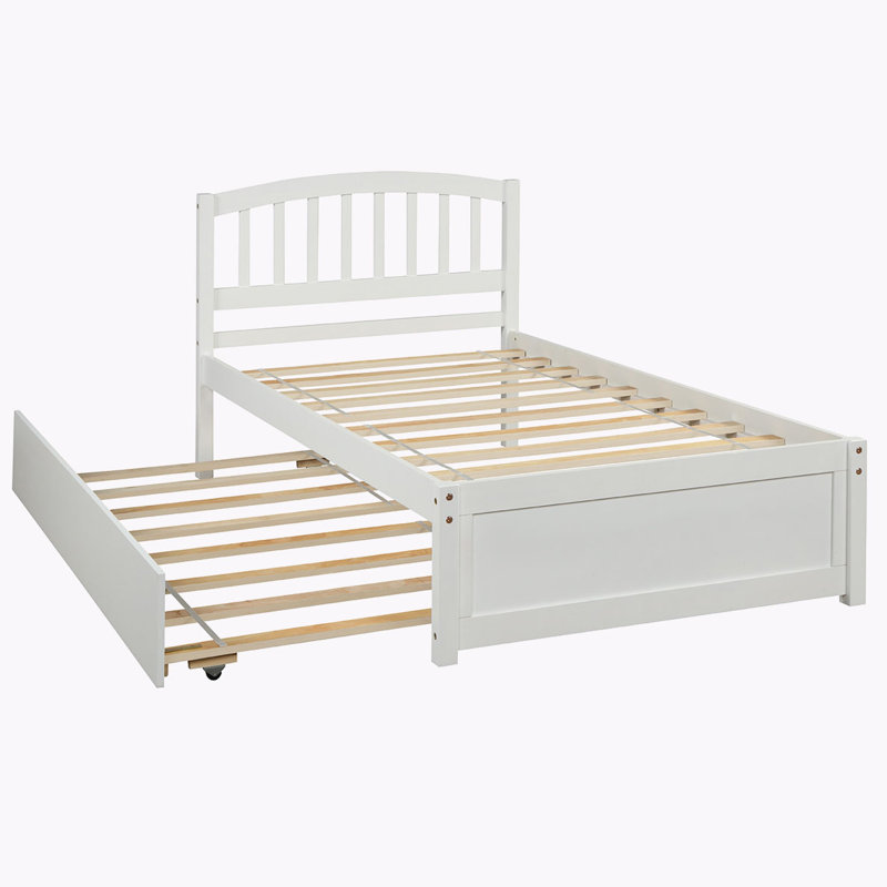Artra Wood Twin Platform Storage Bed Wood Bed Frame with Two Drawers and Headboard, Twin, White